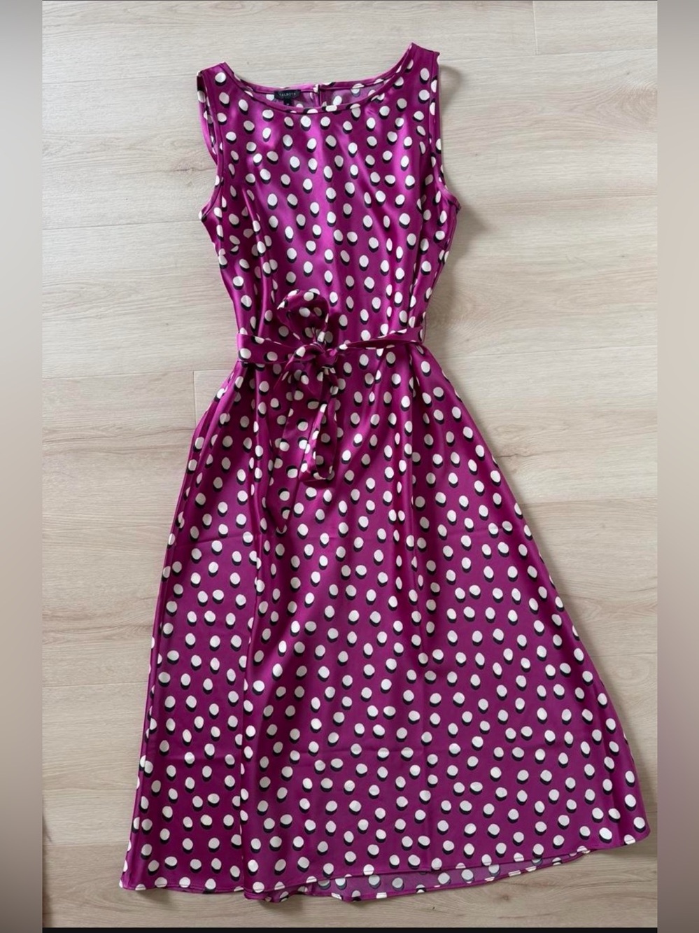 Talbots Sleeveless Polka Dot Maxi Dress in Magenta and White